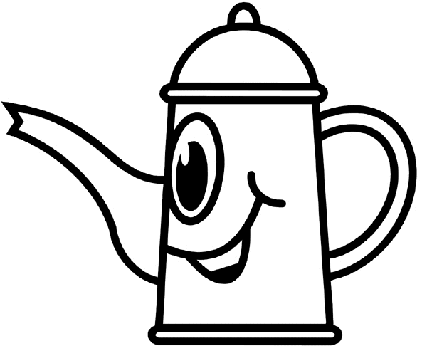 Smiling coffeepot vinyl sticker. Customize on line. Food Meals Drinks 040-0443